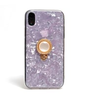 iPhone XR 6.1 Kılıf Parlak Mermer Desenli Yüzüklü Vista Silikon Kılıf (Pembe)
