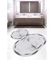 Dijital Baskılı Kaymaz Taban Yıkanabilir Oval 2'li Klozet Takımı Banyo Paspası NOKZ-SD-443 (Gri)