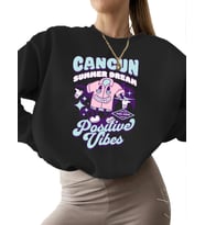 unisex Sweatshirt kadın 3 iplik şardonlu bisiklet yaka erkek Sweatshirt kalın Cancun pozitif (Siyah)