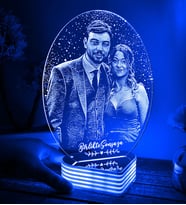Kişiye Özel Fotoğraflı 3D Led Oval Gece Lambası (Mavi)