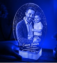 Kişiye Özel Fotoğraflı 3D Led Oval Gece Lambası (Mavi)