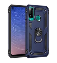 Huawei P40 Lite E Kılıf Zore Vega Yüzüklü Standlı Zırh Kılıf (Mavi)