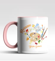 Kişiye Özel Ressam Tasarımlı Siyah Kupa (Beyaz-Pembe)