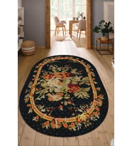 Dijital Baskılı Kaymaz Taban Yıkanabilir Oval Salon Halısı Mutfak Halısı Yolluk NDO-HT-451 (Siyah)