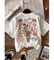 Çiçek Baskılı Tasarım Tshirt (Bej)