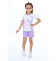 Toontoy Kız Çocuk Garnili Tavşan Baskılı Şortlu Takım (Lila)