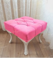 Kapitoneli Makyaj Pufu Ayak Ucu Puf Beyaz Ayak (45*45) (Pembe)