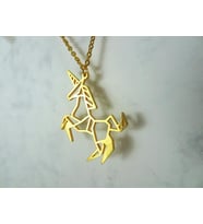 Kişiye Özel 925 Ayar Gümüş Origami Unicorn Kolye (Gold)