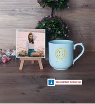 Gold Baş Harf Fotoğraflı Dekoratif Taş, Kupa Bardak Beyaz Hediye (Model 5)