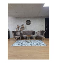 Papatya Çay Seti Koltuk Takımı Gold Sivriltme Ayak, Balkon, Salon, Ofis, Cafe Koltuk Takımı (Kahverengi)