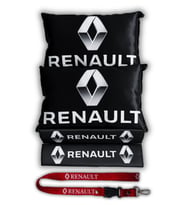 Renault Dijital Baskılı Araç Seyahat Boyun Yastık Emniyet Kemer Ped  Oto Ayna Askısı (Siyah)