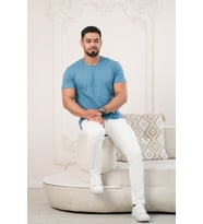 Paul Martin Bisiklet Yaka Önü Baskılı Pamuklu Basic Regular Fit T-shirt (Mavi)