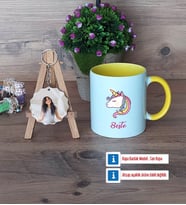 Unicorn Kupa Bardak Beyaz ve Fotoğraflı Ahşap Anahtarlık Hediye (Model 7)