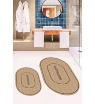 EVDEYA Dijital Baskılı Yıkanabilir Sade Bathroom Yazılı Oval Banyo Paspası Klozet Takımı, OKLOZET-4-GRİ, (Kahverengi)