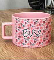 Kişiye Özel İsim Yazılı Hediye Pastel Fincan Karpuz Desenli -2- (Pembe)