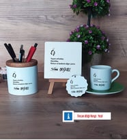 Eşe Hediye Hediye Seti Dekoratif Taş, Kalemlik, Ahşap Altlıklı Türk Kahvesi Fincanı, Ahşap Anahtarlık Hediye (Model 9)