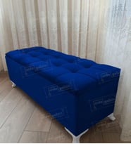 Çizgi Kapitoneli Sandıklı Puf 90 cm Beyaz Ayak (Lacivert)