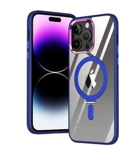 Apple iPhone 13 PRO MAX Kılıf Standlı Magsafe Manyetik Kablosuz Şarj Uyumlu Renkli Şeffaf Kapak (Lacivert)