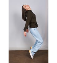 KYZI Kadın Normal Kalıp Kanguru Cepli Kapüşonlu Sweatshirt %100 Pamuk (Haki)