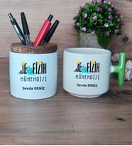 Jeofizik Mühendisi Hediye Sepeti Kupa Bardak T Kulplu, Kalemlik Hediyeleri Mühendisler Günü Hediyesi (Model 8)
