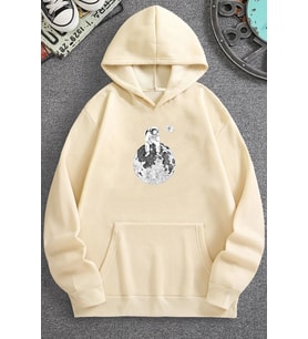 Unisex Astronot Baskılı Sweatshirt (Bej)