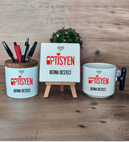 Optisyen Hediye Sepeti Kupa Bardak T Kulplu, Kalemlik ve Dekoratif Taş Tıp Bayramı Hediyesi (Model 2)