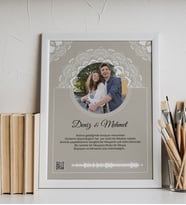 Kişiye Özel Fotoğraflı Sevgiliye Mesajlı Hediye 30x40 cm QR Kodlu Çerçeveli Poster (Beyaz)