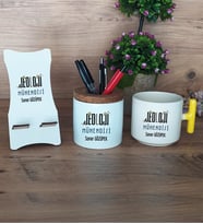 Jeoloji Mühendisi Hediye Sepeti Kupa Bardak T Kulplu, Kalemlik ve Ahşap Telefon Standı Mühendisler Günü Hediyesi (Model 5)