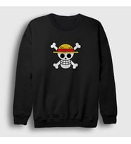 Presmono Unisex Beyaz Logo Anime One Piece Sweatshirt 135839tt (Siyah)