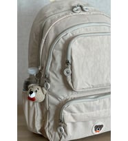 Nemo Bags Orta Boy Okul Çantası Laptop ve Seyahat Sırt Çantası Su Geçirmez Ayıcık Anahtarlık Hediyeli (Bej)