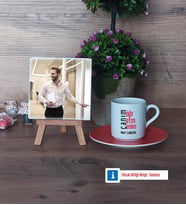 Öğretmene Hediye Fotoğraflı Dekoratif Taş, Ahşap Altlıklı Türk Kahvesi Fincanı Hediye (Model 8)