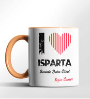 Kişiye Özel Isparta Seninle Daha Güzel Tema Siyah Renk Kupa (Turuncu)