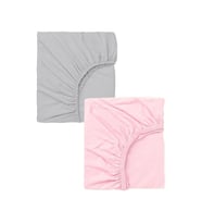 2 Adet 70 x 140 x 20 cm Anne Yanı Lastikli Penye Kumaş Bebek Çarşafı (Pembe-Grı)
