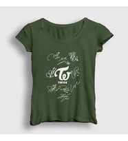 Presmono Kadın Sarı Signs K-Pop Twice T-Shirt 281703tt (Haki)