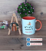İngilizce Öğretmeni Kupa Bardak Beyaz ve Fotoğraflı Ahşap Anahtarlık Hediye Öğretmen Günü Hediyesi (Model 13)