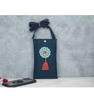 HANDMADE MOTİFLİ TELEFON ÇANTASI (Mavi)