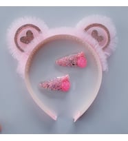 MAGRİB pullu ve tüllü kulaklı taç ve ışıltılı yıldız pullu 2li çıtçıt toka (Açık Pembe)