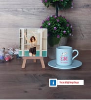 Ebeye Hediye Fotoğraflı Dekoratif Taş, Ahşap Altlıklı Türk Kahvesi Fincanı Hediye Tıp Bayramı Ebeler Günü Hediyesi (Model 2)