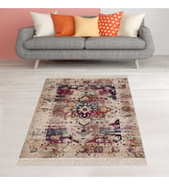 Batik Renk Geçişli Çiçek Desenli Dijital Baskı Yıkanabilir Kaymaz Taban Etnik Salon Halısı ve Yolluk (Koyu Bej)