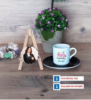 Arapça Öğretmeni Türk Kahvesi Fincanı Ahşap Altlıklı ve Fotoğraflı Ahşap Anahtarlık Hediye (Model 7)