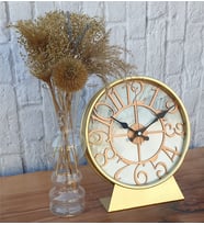 Markakanvas Metal Kasalı (Altın -Gold Renkli) Mermer Desenli  Masa ,Konsol Saati (Bakır)