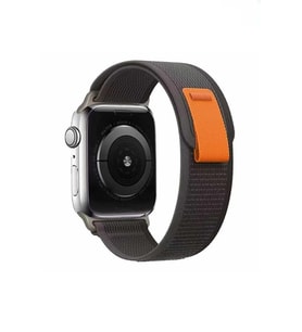 Apple Watch 7 45mm Renkli ​​​​KRD-77 Örgülü Hasır Tokalı Kordon (Siyah)