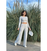 Nare Siyah Crop Bluz-i·spanyol Paça Pantolon Alt Üst Takım (Gri)