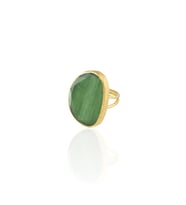 Kadir Jewellery 22 Ayar Altın Kaplama Kadın Fosil Taşlı Yüzük (Yeşil)