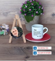 Amcaya Hediye Türk Kahvesi Fincanı Ahşap Altlıklı ve Fotoğraflı Ahşap Anahtarlık Hediye (Model 3)