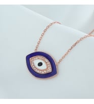 Lacivert Mineli Göz Kolye (Rose - Gold)