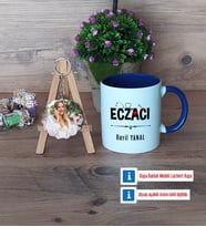 Eczacı Kupa Bardak Beyaz ve Fotoğraflı Ahşap Anahtarlık Hediye (Model 3)