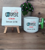 Ortopedi Uzmanı Hediye Seti Kupa Bardak T Kulplu ve Dekoratif Taş Tıp Bayramı Hediyesi (Model 8)