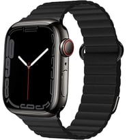 Uyumlu Model Apple Watch 7 8 41mm Kordon Mıknatıslı Magnetik Deri Kordon (Siyah)