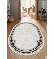 Dijital Baskılı Kaymaz Taban Yıkanabilir Oval Salon Halısı Mutfak Halısı Yolluk NDO-HT-234 (Siyah)
